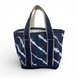 Lands End Small Canvas Open Top Tote Bag Navy Blue White Tie Dye Cotton Preppy